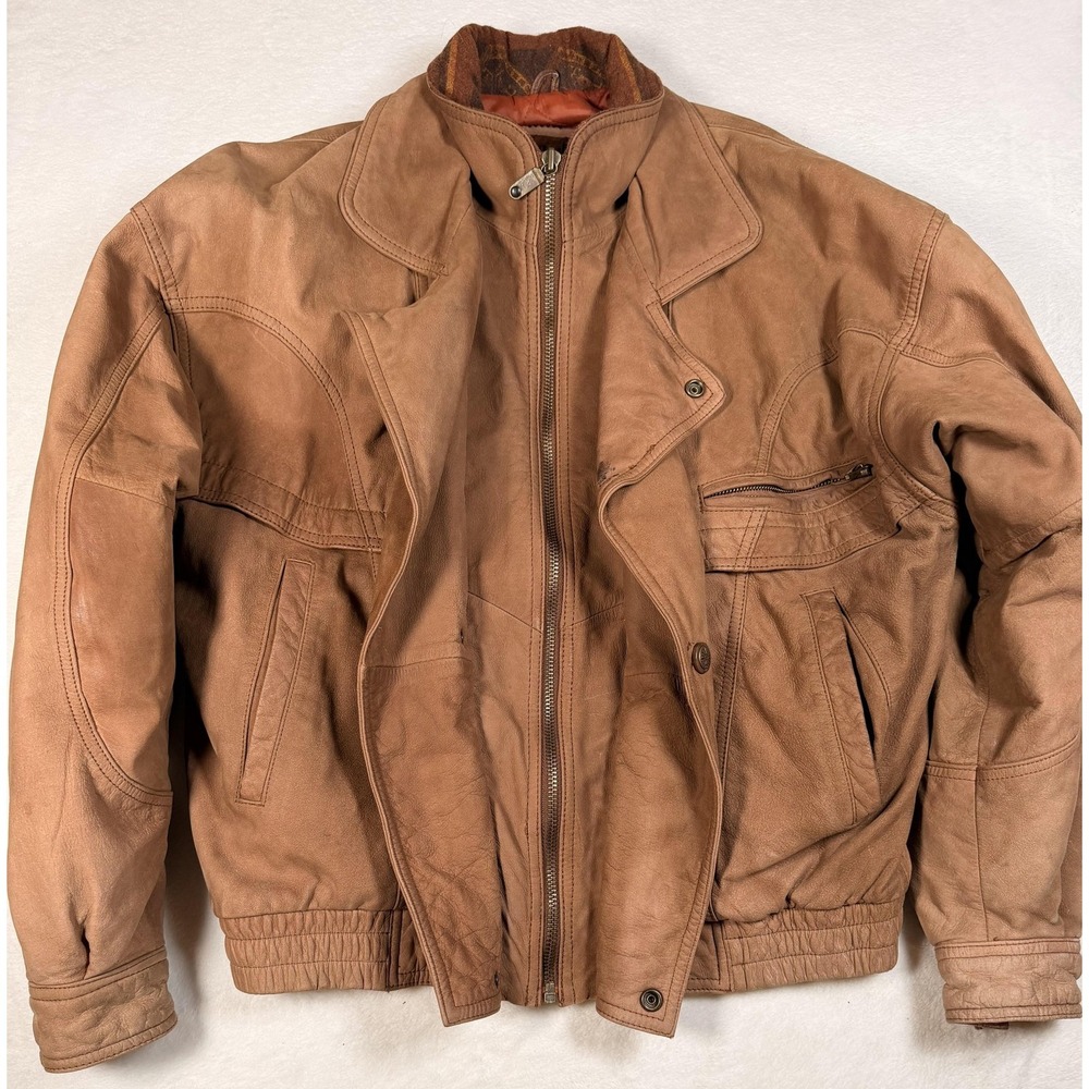 Vintage Winlit Leather Jacket Mens Medium Brown Bomber Quilted Lined Korea